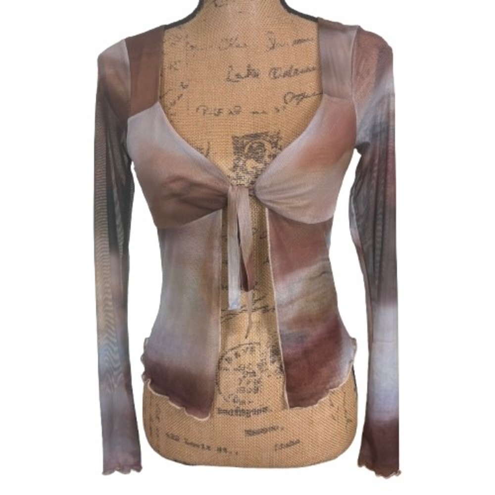 NWT Windsor Dreamy Watercolor Mesh Tie Front Top Fairycore Earthy Festival Small